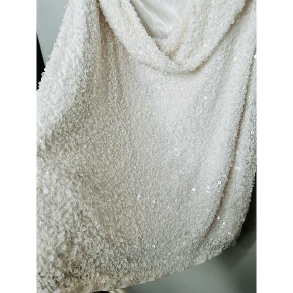 MAC DUGGAL White Sequined One Shoulder Low Back Draped Mini Dress Size 8 - Picture 9 of 13